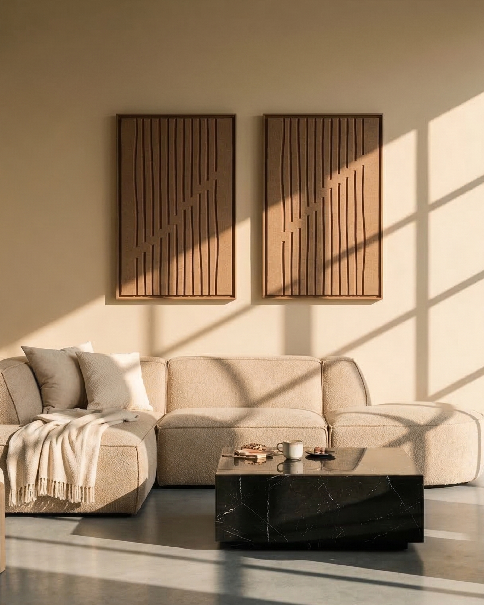 Akoestisch wandpaneel Linoa Soft Dune - geluidsabsorberend 3D vilt wandpaneel, set van 2 in interieur