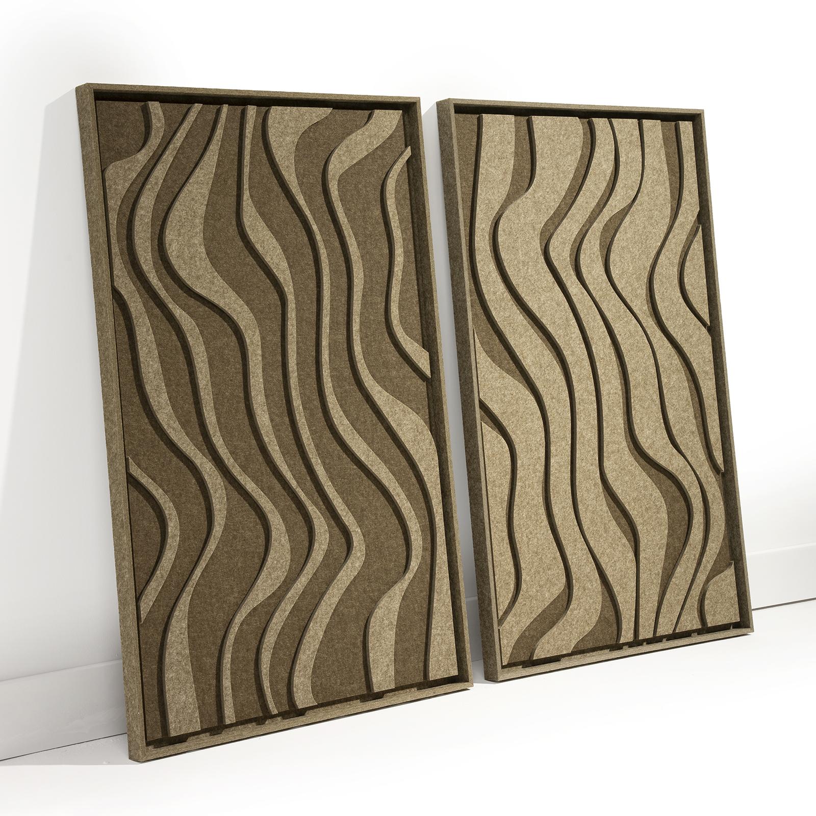 Akoestisch wandpaneel Oasis Olive Mist - geluidsabsorberend 3D vilt wandpaneel, set van 2 in interieur