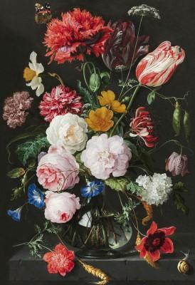 Stilleven met bloemen in een glazen vaas
