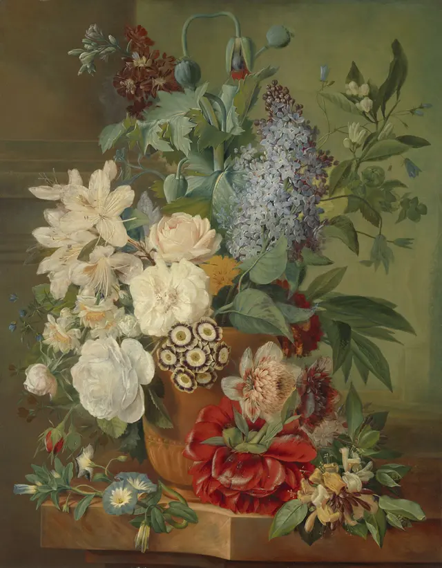 Bloemen in een terracotta vaas
