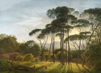 Italiaans landschap met parasoldennen - artwork in frame preview