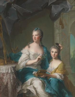 Madame marsollier en haar dochter in de buitenlucht