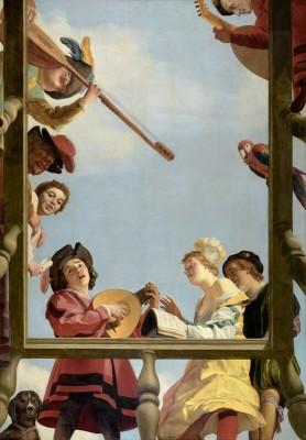 Musicerend gezelschap achter balustrade
