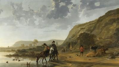 Rivierlandschap met ruiters - artwork in frame preview