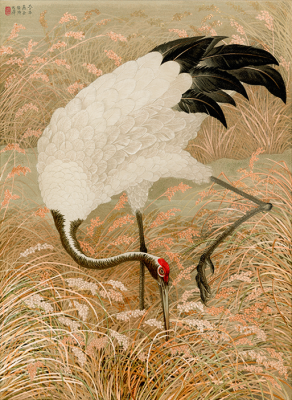 Sarus crane in a rice field - artwork in frame preview