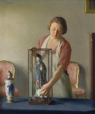 De figurine in een buitenlandschap - artwork in frame preview