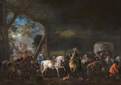 Rustiek buitenzicht bij de schuur - artwork in frame preview
