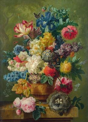 Vaas met bloemen in buitenomgeving - artwork in frame preview