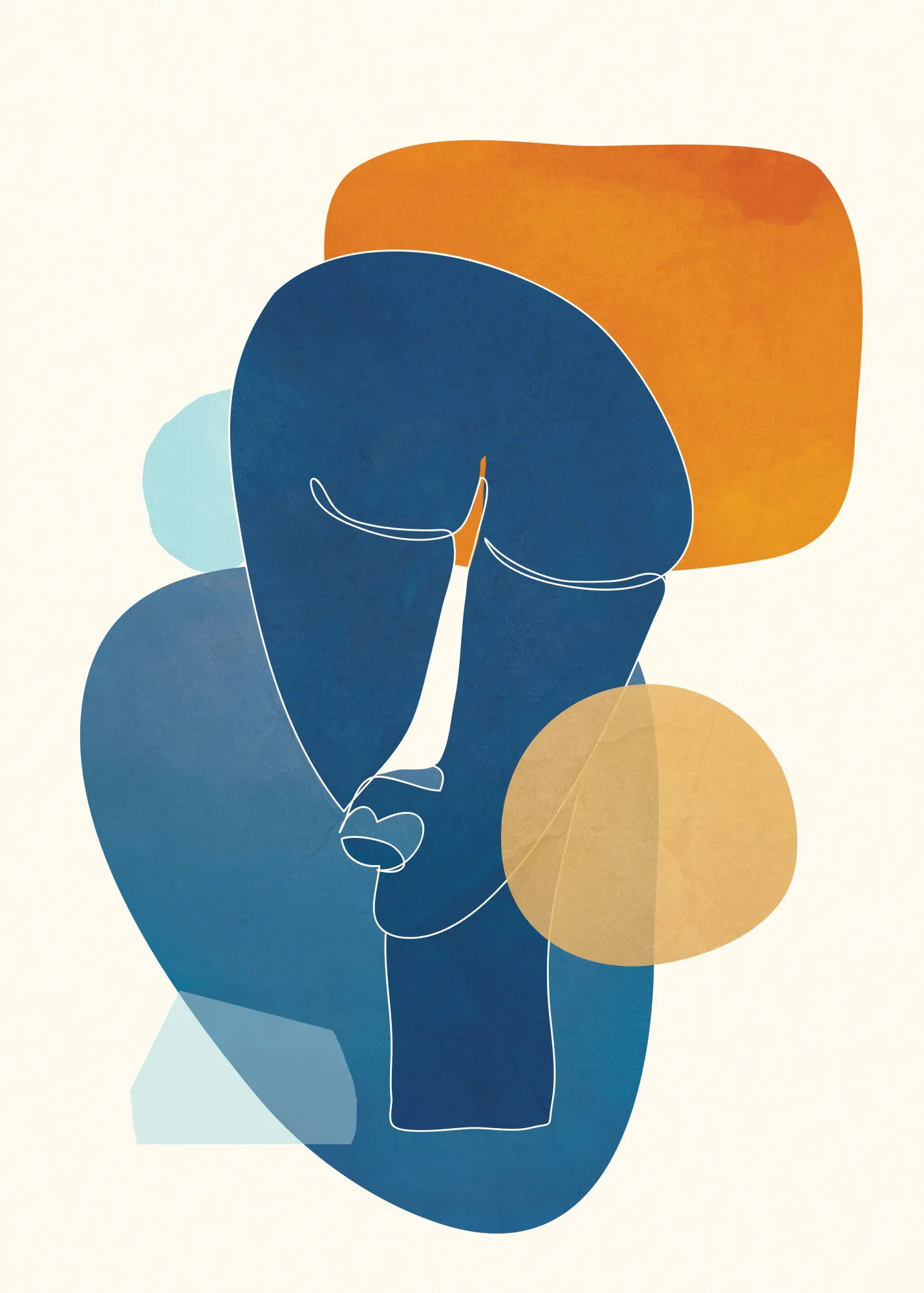 Abstract masker in blauw en oranje tinten