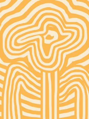 Verticale illustratie van een gele gestreepte bloem met abstracte lijnen en geometrische patronen