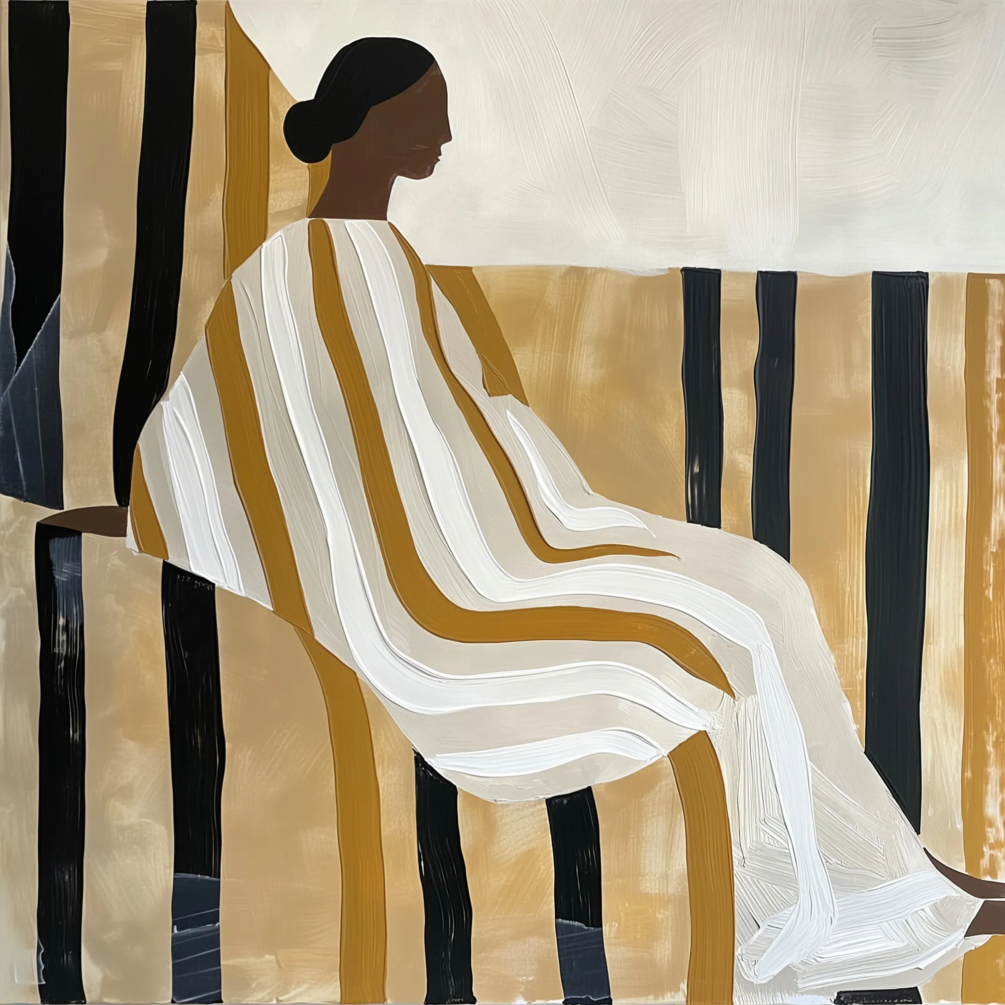Lady in stripes door Shandu, vierkant schilderij