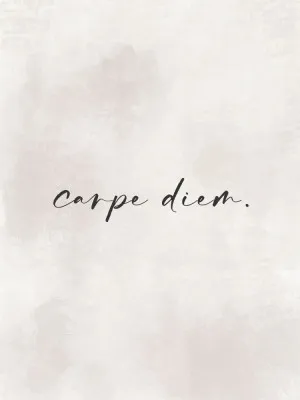 Verticale minimalistische illustratie met carpe diem tekst en monochrome outdoor scène in zwart wit en beige
