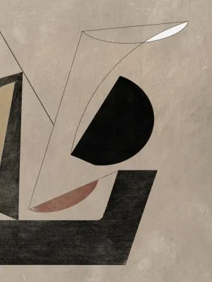 Verticale minimalistische abstracte illustratie met beige, zwart en bruintinten in geometrische compositie