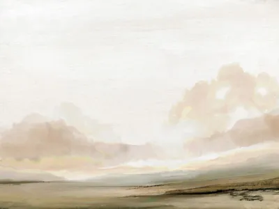 The South horizontale abstracte illustratie met wolken en landschapselementen in minimalistische stijl