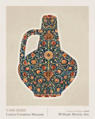 Verticale illustratie van rustiek stilleven met vazen, bloemen en botanische patronen in zachte kleuren