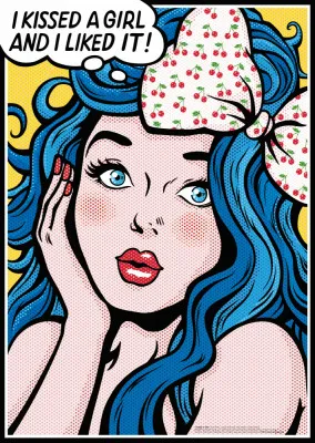 Verticale illustratie van een romantisch koppel in vintage pop art stijl met kleurrijke outdoor scène