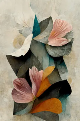 Verticale illustratie van abstracte bloemen in pastel- en aardetinten met geometrische vormen