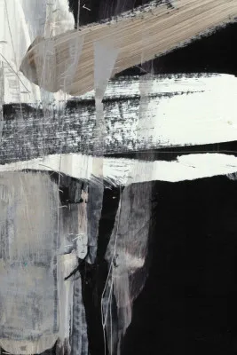 Verticale abstracte illustratie met penseelstreken, vallend element in natuurlijke omgeving