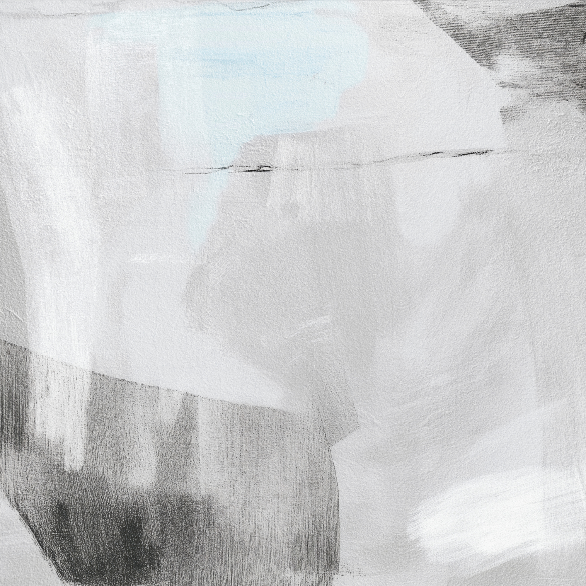 Verticale schets met rustgevende lagen in blauw en grijs