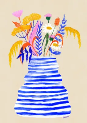 Happy Floral Vase with Stripes