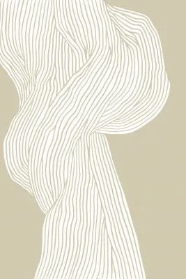 Verticale abstracte illustratie met golvende lijnen in beige en wit, organisch patroon voor moderne wanddecoratie