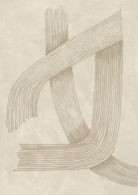 verticale abstracte illustratie met subtiele aardetinten en organische lijnen in een moderne setting