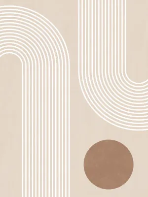 Abstracte beige arc poster met minimalistische ronde lijnen en geometrische vormen in warme neutrale tinten