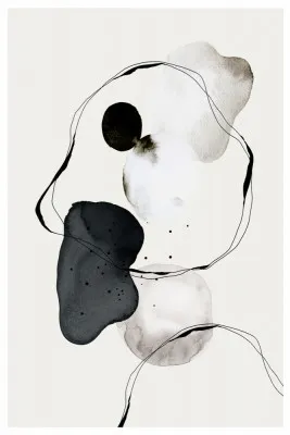 Verticale abstracte illustratie van monochrome dans met zwarte en witte geometrische vormen op witte achtergrond