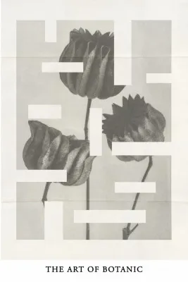 Verticale botanische illustratie met diverse groene bladeren en bloemen in zachte kleuren