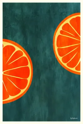 Verticale illustratie van verse clementines en grapefruit in warme oranje tinten