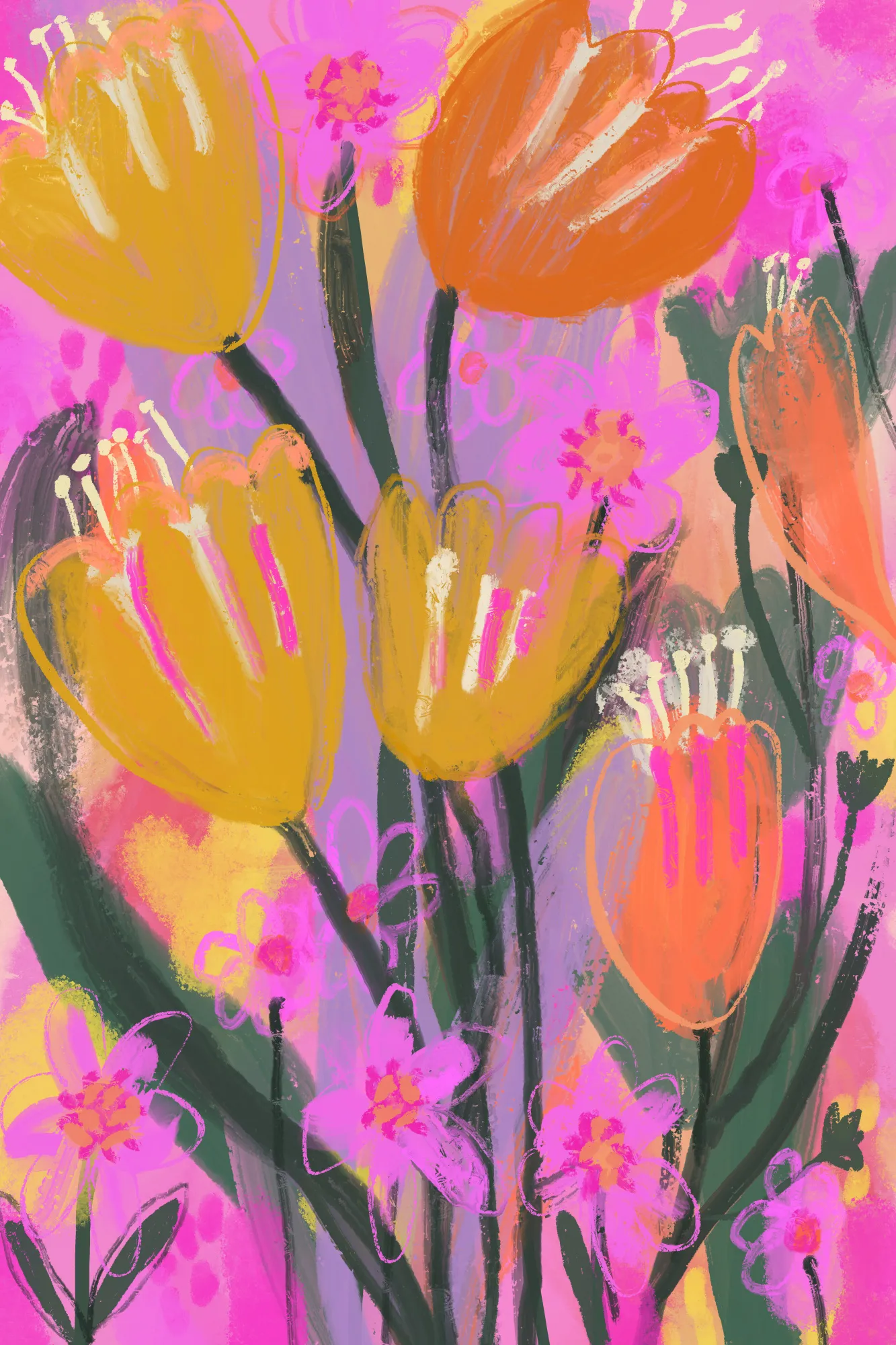 Vibrante bloemendans in kleurig perspectief