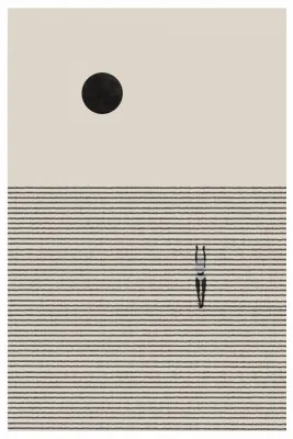 Zwart-wit minimalistische illustratie van een zwemmer in abstracte cirkelvormige lijnpatronen door THE MIUUS STUDIO