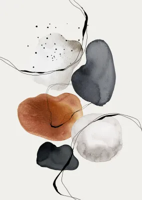 Verticale abstracte illustratie met vloeiende zwarte, witte, beige en grijze vormen in een modern minimalistisch ontwerp