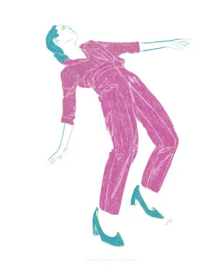 Verticale illustratie van mensen die buiten dansen en skiën in een wintersportomgeving met diverse kleuren