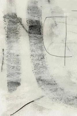 Verticale abstracte zwart-witte illustratie met ruwe penseelstreken en texturen