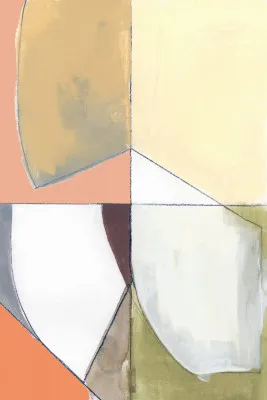 Abstracte aquarel in dusty pink en geel