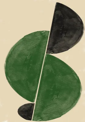 Verticale abstracte illustratie met geometrische vormen in zachte groen- en aardetinten