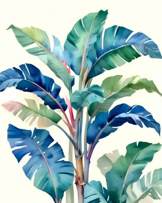 Verticale aquarel illustratie van exotische tropische planten en bladeren in zachte kleuren