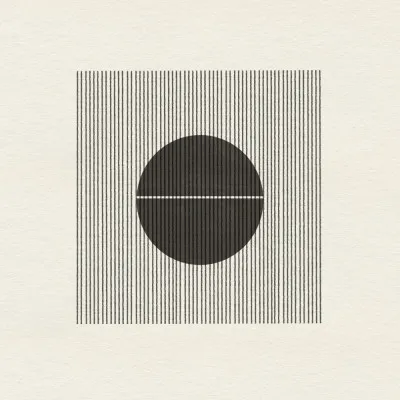 Vierkante abstracte illustratie met zwarte lijnen en cirkels, monochroom geometrisch patroon op lichte achtergrond