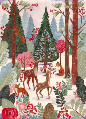 Animals in winter forest Christmas