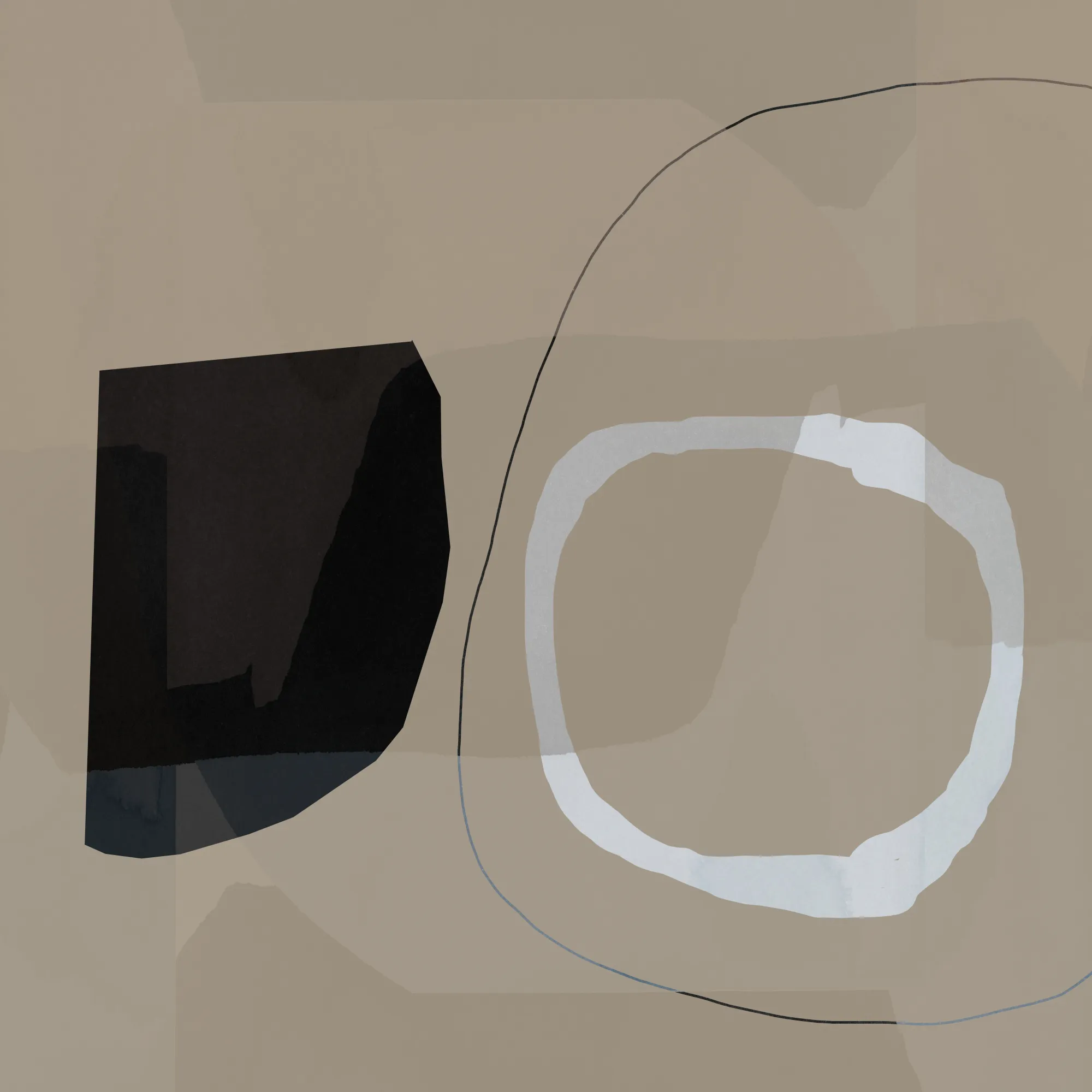 Vierkant schilderij met neutrale vormen en lijnen