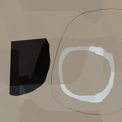 Vierkant schilderij met neutrale vormen en lijnen