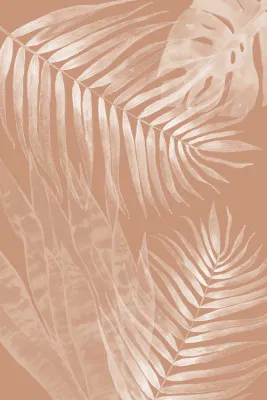 Verticale abstracte illustratie van beige monstera bladeren met botanische en geometrische patronen in farmhouse stijl