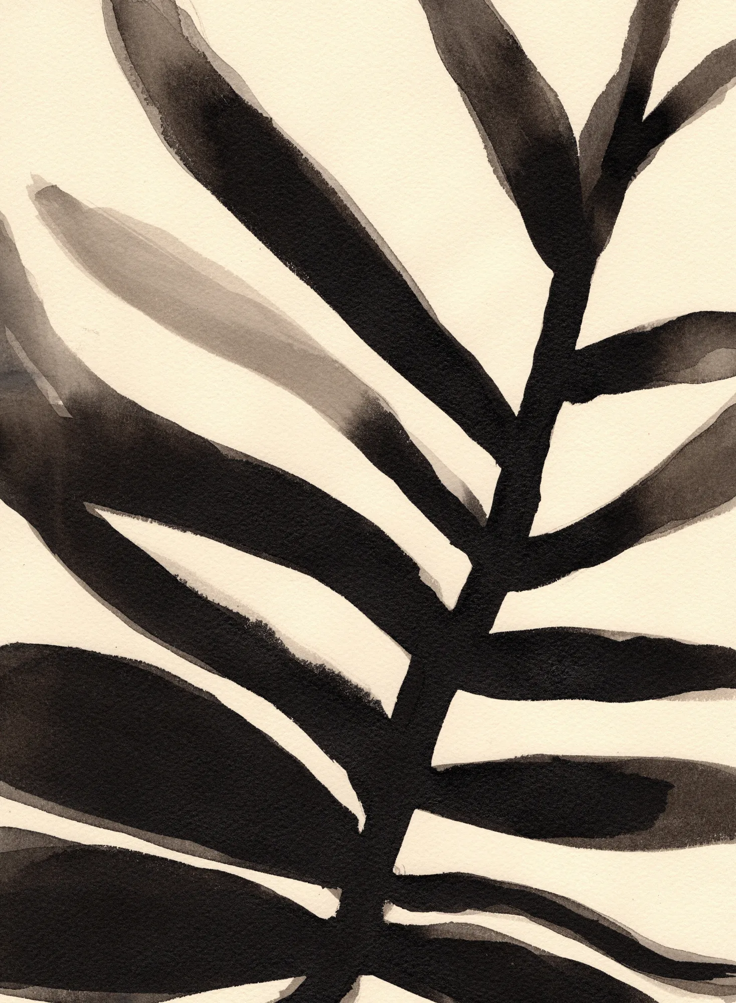 Verticaal botanisch lijnenspel in zwart en beige