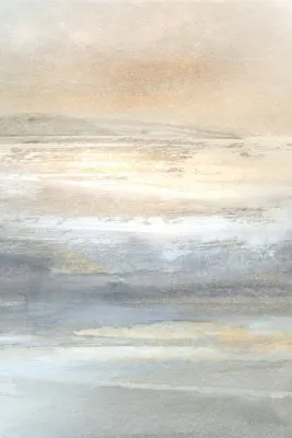 Abstracte verticale kustillustratie met zachte penseelstreken en textuur in zachte natuurlijke kleuren