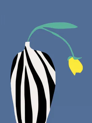 Tulp in vaas met zebrapatroon op blauwe achtergrond