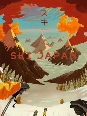 Verticale illustratie van een wintersport scène in Japan met diverse kleuren en een rustige sfeer