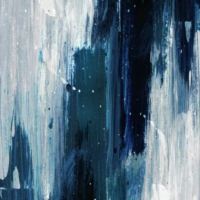 Abstracte vierkante illustratie indigo 2 met diepe blauwe tinten en textuur, handgeschilderd en modern