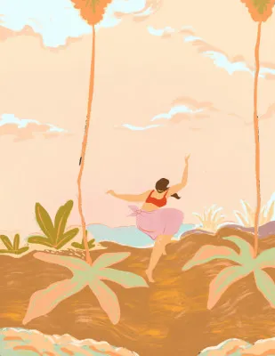 Verticale illustratie van tropisch eiland en strand outdoor scène met diverse kleuren