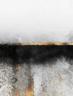 Verticale abstracte illustratie met gouden accenten en soot texturen, verweerde verf en minimalistisch patroon